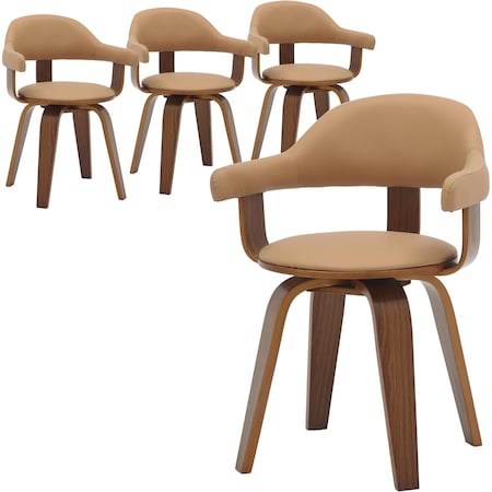 Leisuremod Brivo Swivel Dining Chair with 360-Degree Leather Armchair & Poplar Wood Legs, 4PK BC22BR4