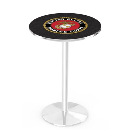 Holland Bar Stool Co 36" Chrome U.S. Marines Pub Table, 36" dia. Top L214C3636Marine