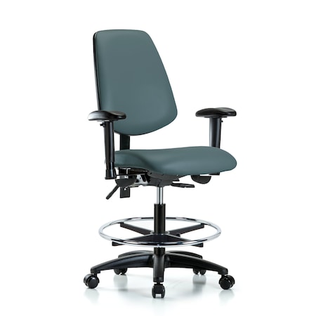 Blue Ridge Ergonomics Medium Bench Chair Adjustable Arms, 22" to 29" Height, Vinyl, Colonial Blue BR-VMBCH-MB-RG-T1-A1-CF-RC-8546