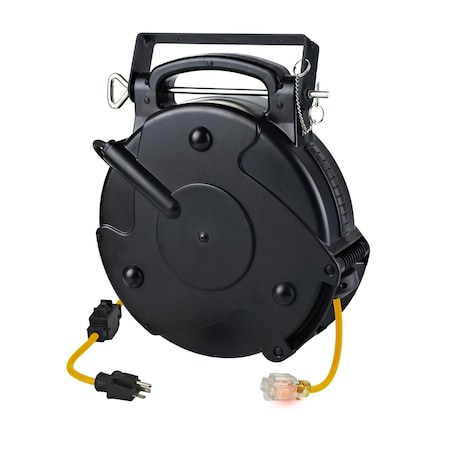 Alert Reel Mfg ProReel Retractable Cord Reel, 20 Amp, 36', 12/3 SJTOW, Single Illuminated Outlet w/Circuit Breaker 8336TS