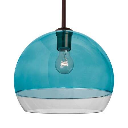 Besa Lighting Besa Ally 12 Stem Pendant, Coral Blue/Clear, Bronze Finish, 1x 60W MAX E26 Base 1TT-ALLY12BL-BR