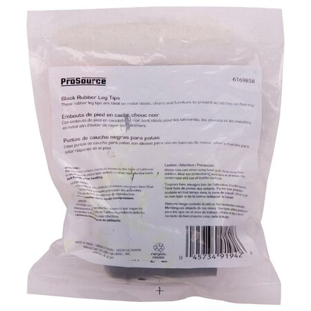 Prosource Furniture Leg Tip, Round, Rubber, Black, 1-1/4 in Dia, 1.7 in H FE-50638-B