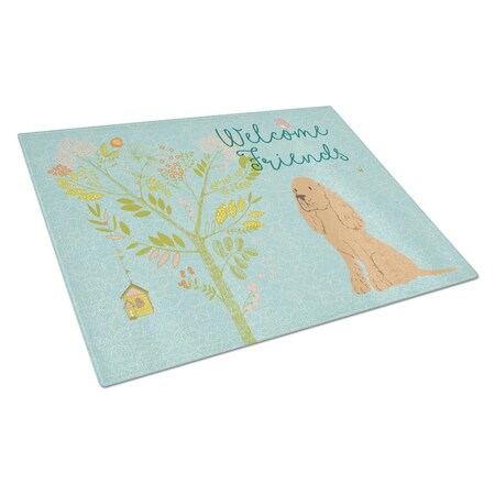 Carolines Treasures Welcome Friends Buff Cocker Spaniel Glass Cutting Board, Large BB7619LCB