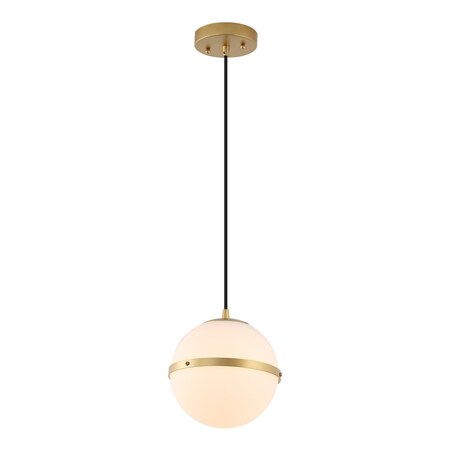 Jonathan Y Porter 8" Modern Minimalist Globe LED Pendant Light, Gold Painting/White JYL1605B