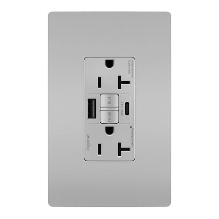 Legrand USB Receptacle, 20 A, Gray, Nylon 2097TRUSBACGRY