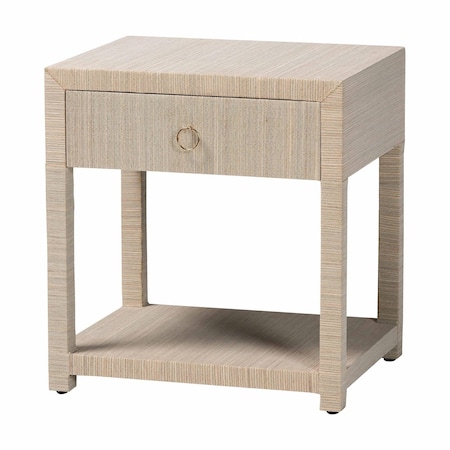 Bali & Pari Nata Bohemian Woven Natural Grasscloth 1-Drawer Nightstand 254-14032-ZORO