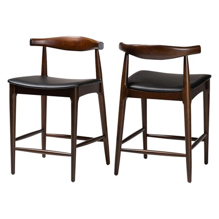 Baxton Studio Eira Counter Stool with Curved Backrest and Black Faux Leather Seat, Set of 2 261-2PC-14250-ZORO