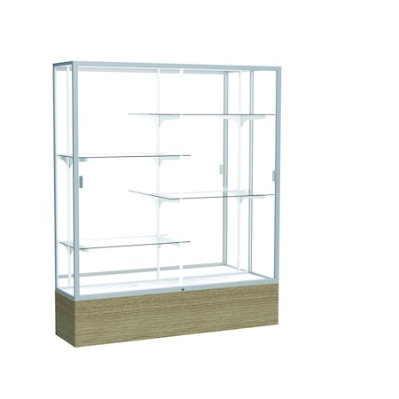 Ghent 72''H x 60''W x 16''D Reliant Driftwood Oak Display Case w/ Mirror Back & Satin Frame 2075MB-SN-DK
