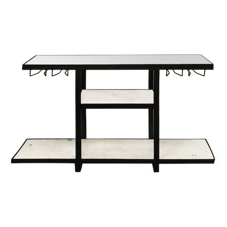 Homeroots 58" White and Black Genuine Marble Floor Shelf Console Table Two Shelves 488804