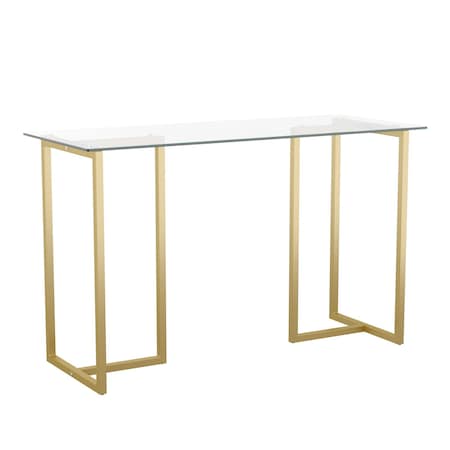 Martha Stewart 23.5 in. D X 47.25 in. W X Glass, Steel, Clear Top/Polished Brass Frame XU-DK-1-GLD-MS