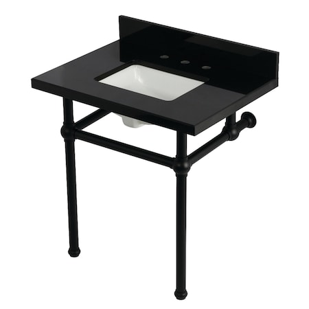 Kingston Brass 30" Black Granite Console Sink with Brass Legs, 8-Inch, 3-Hole, Black Granite/Matte Black KVPK3030KBSQ0