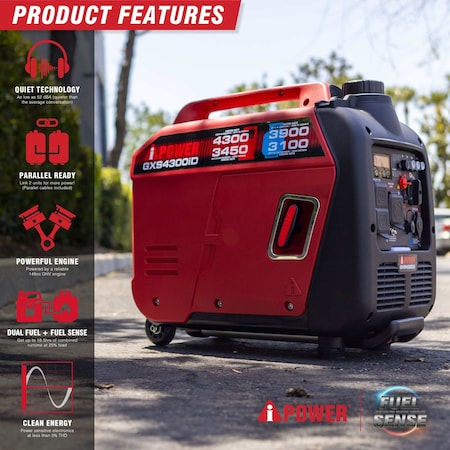 Aipower 4300/3450W(Gas)3900/3100W(Propane) Portable Inverter Generator GXS4300iD