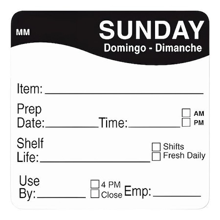 Daymark Day of the Week Label, Black, 2" H, Paper IT120156-7-Sun