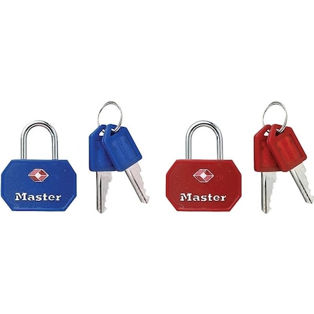 Master Lock 4681TBLK Luggage Lock, Keyed Alike Key, 3/32 in Dia Shackle, Steel Shackle, Steel Body, 1-1/4 in W Body 4681TBLK/4681TBLR