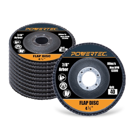 Powertec 4-1/2in Zirconia Flap Discs - 10-Pack 40 Grits for Angle Grinder, 10PK 11101