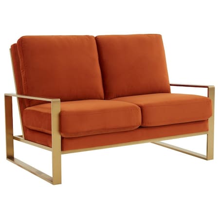 Leisuremod Jefferson Contemporary Velvet Loveseat with Gold Frame, Orange JAG53OR