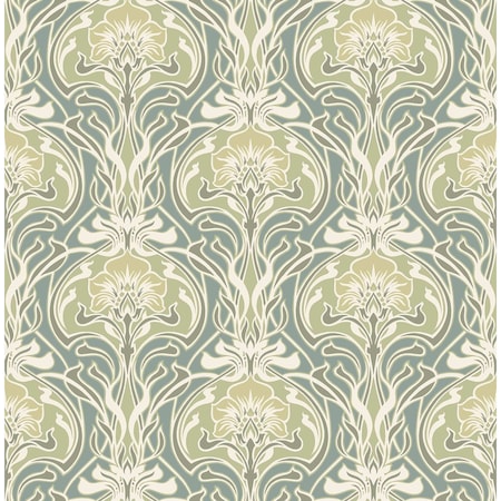 A-Street Prints Mucha Teal Botanical Ogee Wallpaper 2970-26151