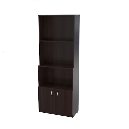 Homeroots 63" Espresso Solid Wood Three Tier Bookcase 249820