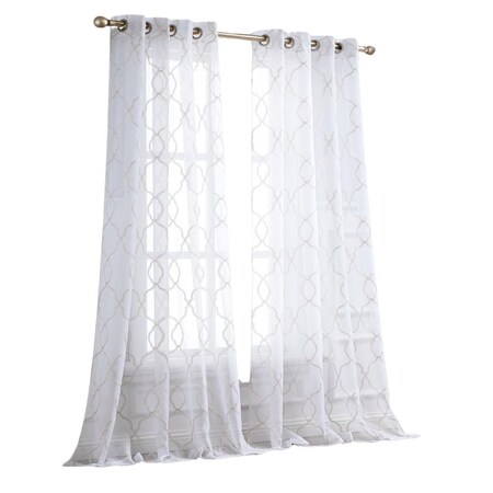 Homeroots 84” Charcoal Trellis Pattern Embroidered Window Curtain Panel 473338