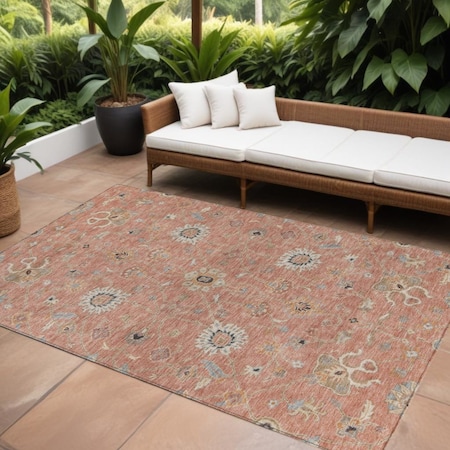 Homeroots 10' X 14' Pink Gray And Beige Floral Washable Indoor Outdoor Area Rug 604790
