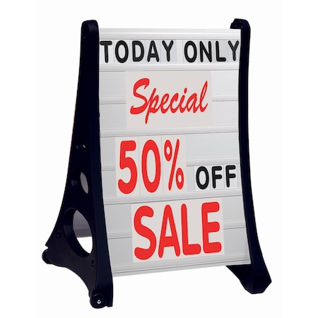 Aarco Roll A-Frame Deluxe Double Sided Sidewalk Sign w/ Bright White Changeable Letterboard, 36''H x 24''W RAF-2