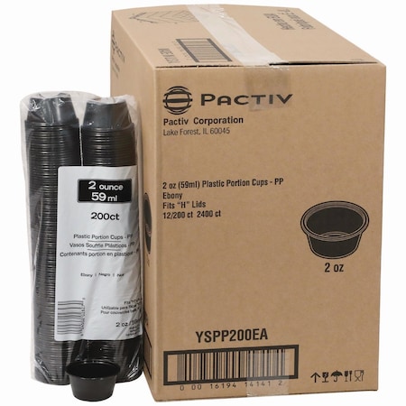 Pactiv Evergreen Plastic Portion Cup, 2 oz., Black, 2400PK YSPP200EA