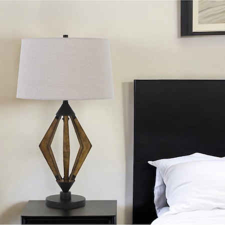 Homeroots 30" Black Metal Lantern Table Lamp With Gray Empire Shade 524781