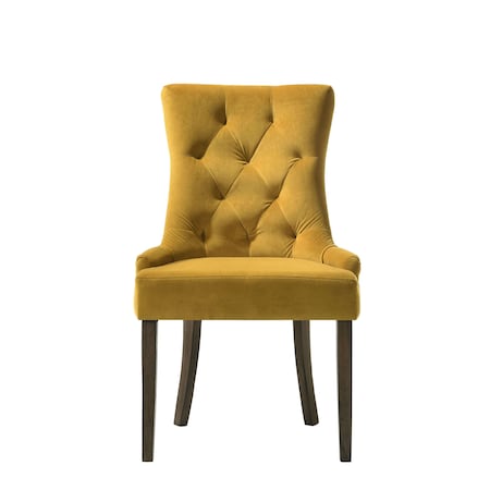 Homeroots Set of Two Tufted Yellow and Espresso Upholstered Velvet And Solid Wood Dining Side Chairs, 2PK 573300