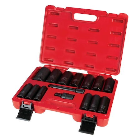 Performance Tool 15 pc. 1/2 in. Dr. Impact Sockets, SAE Deep Wall, Extension, Case M797