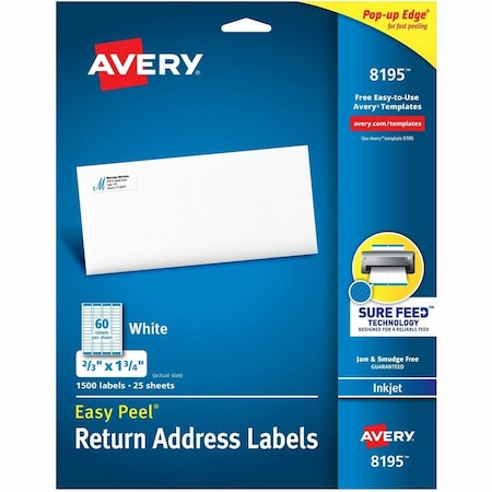 Avery Easy Peel Inkjet Return Address Labels, 2/3 x 1-3/4, White, 1500/Pack 8195