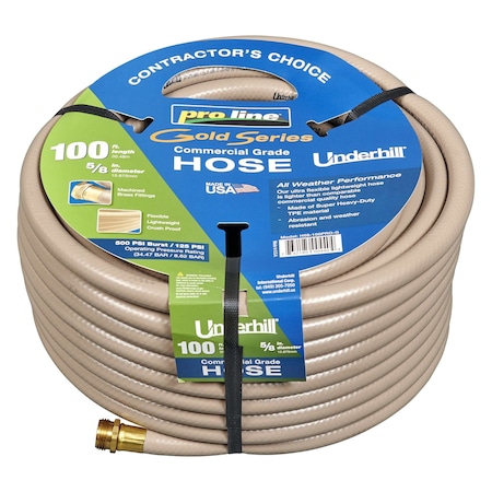 Underhill 5/8 in ID x 100 ft L ProLine Gold Water Hose, PVC Tube, Gold H58-100PRO-G