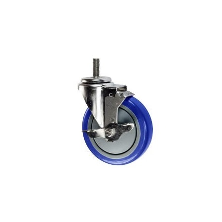 Service Caster 5 Inch SS Blue Polyurethane Swivel 12mm Threaded Stem Caster with Brake SCC SCC-SSTS20S514-PPUB-BLUE-TLB-M1215