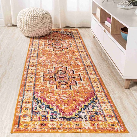 Jonathan Y Brooklyn Geometric Medallion Orange/Blue 2 ft. x 8 ft. Runner Rug MDP207D-28