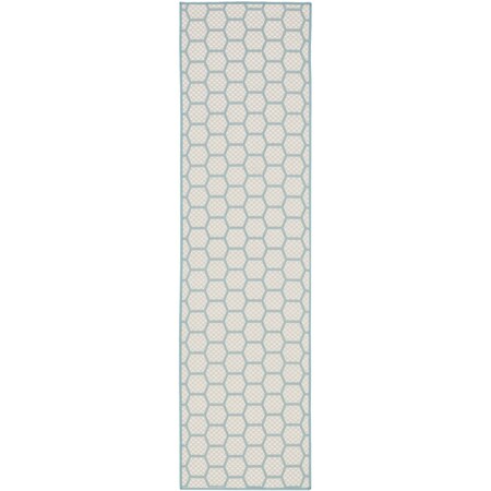 Homeroots 8' Aqua And Ivory Geometric Indoor Outdoor Runner Rug 564048