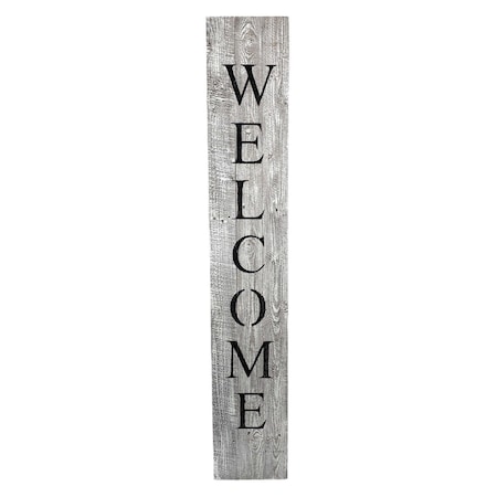 Homeroots 60in Whitewash And Black Solid Wood Welcome Porch Sign 384916