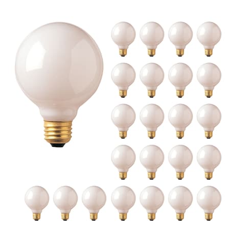 Bulbrite 40W Dimmable White G25 Incandescent Light Bulbs, Medium E26 Base, 2700K, 24PK 861030
