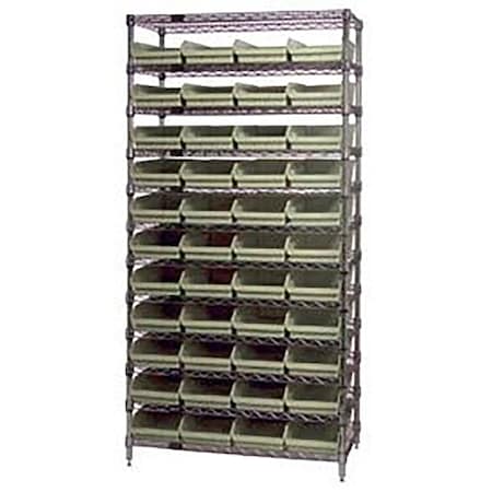 Global Industrial Chrome Wire Shelving with 44 4"H Plastic Shelf Bins Stone, 36x14x74 268970BG