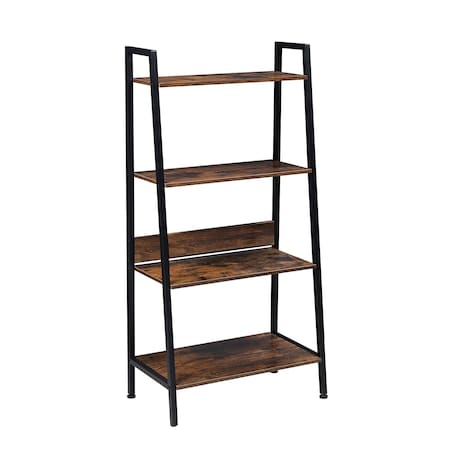 Edendirect 50 in. Tall Metal & Wood 4-Shelf Ladder Bookshelf Storage Rack & Plant Stand IR-44804WOOD