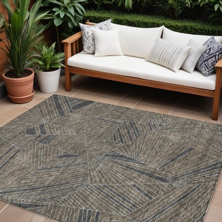 Homeroots 10' X 14' Brown Black And Gray Geometric Washable Indoor Outdoor Area Rug 594802
