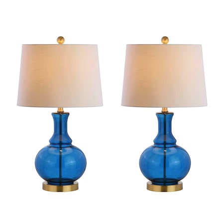Jonathan Y Lavelle 25" Glass LED Table Lamp, Cobalt Blue/Brass Gold, 2PK JYL1068C-SET2