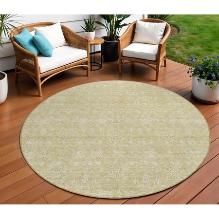 Homeroots 8' Beige Tan And Ivory Round Floral Washable Indoor Outdoor Area Rug 582328