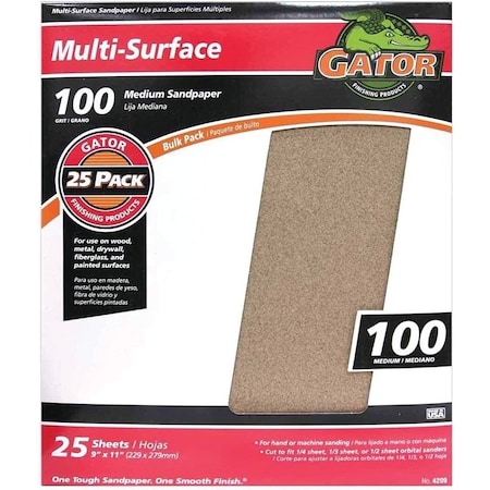 Gator 3264 Sanding Sheet, 11 in L, 9 in W, 100 Grit, Medium, Aluminum Oxide Abrasive 4209