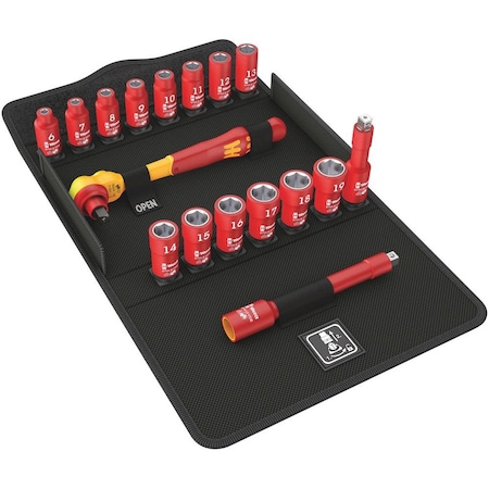 Wera 8100 SB VDE 1 Zyklop Ratchet set, insulated, switch lever, 3/8 in drive, metric, 17 pieces 5004970001
