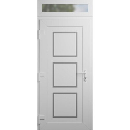 Vdomdoors Front Exterior Prehung Metal-Plastic Door, Manux 8661 White Silk, Top Sidelite Transom, Office Comm MANUX8661EXD-WS-W36xH80+14-RH