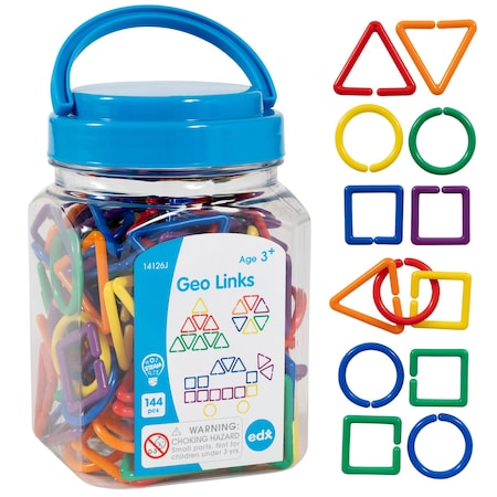 Edxeducation Geo Links, Linking Shapes, Mini Jar, 6 Colors, 144-Piece Set 14126