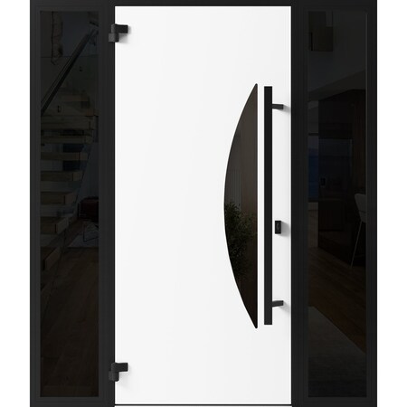 Vdomdoors Front Exterior Prehung Steel Door Ronex1077 Teak 2 Sidelight Exterior Windows Sidelites Entry Metal RONEX1077EXD-OAK-W12+36+12 x H80-RH-I