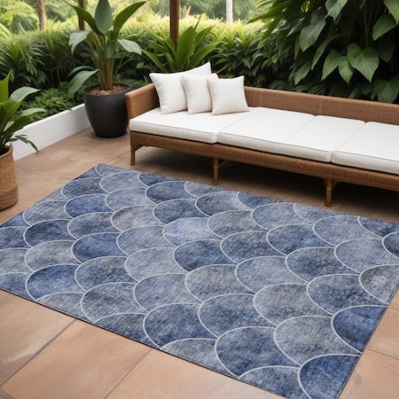 Homeroots 9' X 12' Denim Blue And Gray Abstract Washable Indoor Outdoor Area Rug 577665