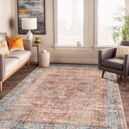 World Rug Gallery Multicolor Vintage Rug - Washable and Non-Slip, Flat Surface 5 ft x 7 ft WR172MULTI5X7