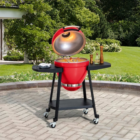Sunjoy 20IN Egg-shaped Grill with Pizza Plate, Red A504002322