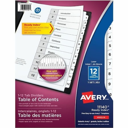 Avery Dennison Table of Contents Index 8-1/2 x 11", White, PK12 11140